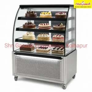 Refrigerated cake display counter 3/4 angle view