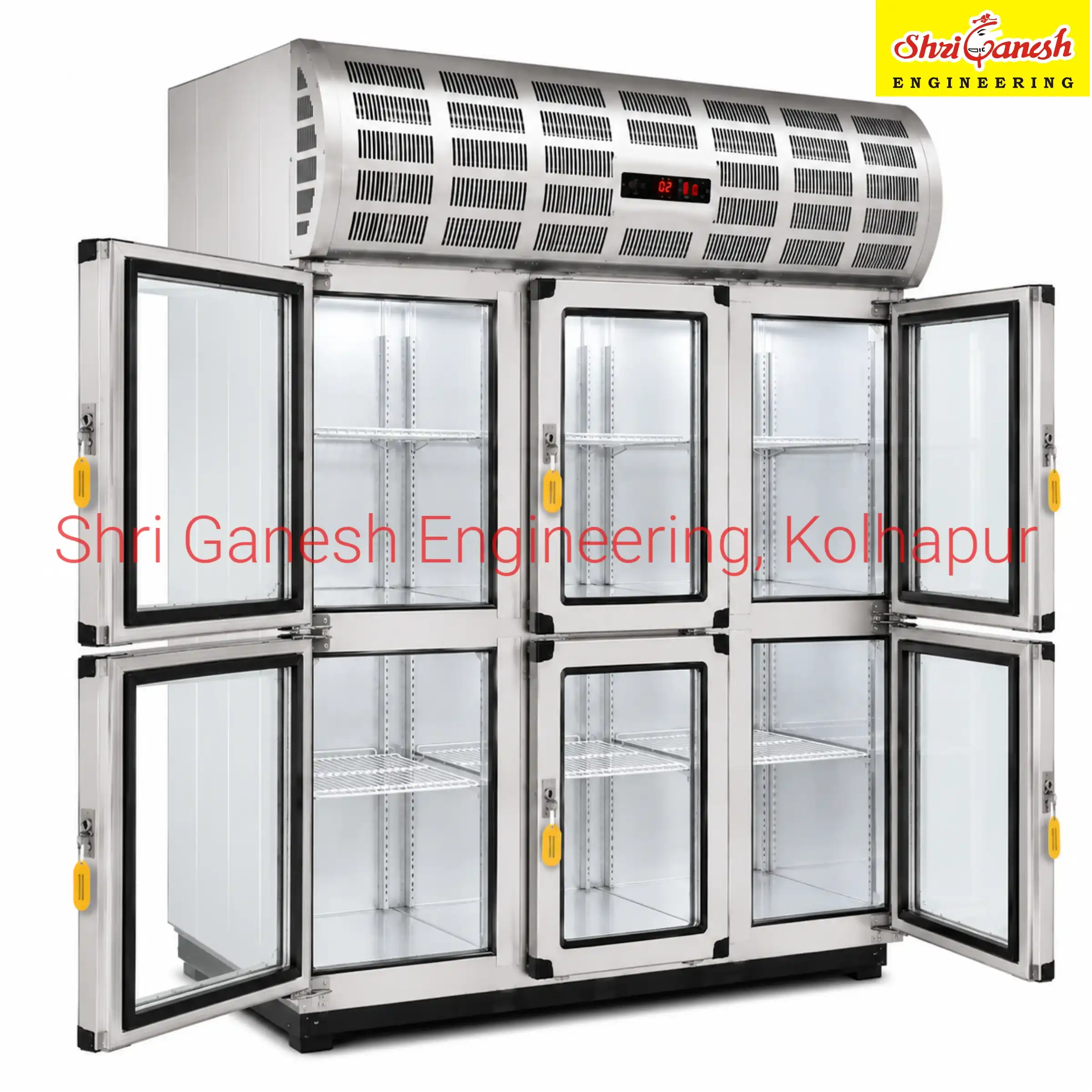 Commercial bottle chiller front view with door open