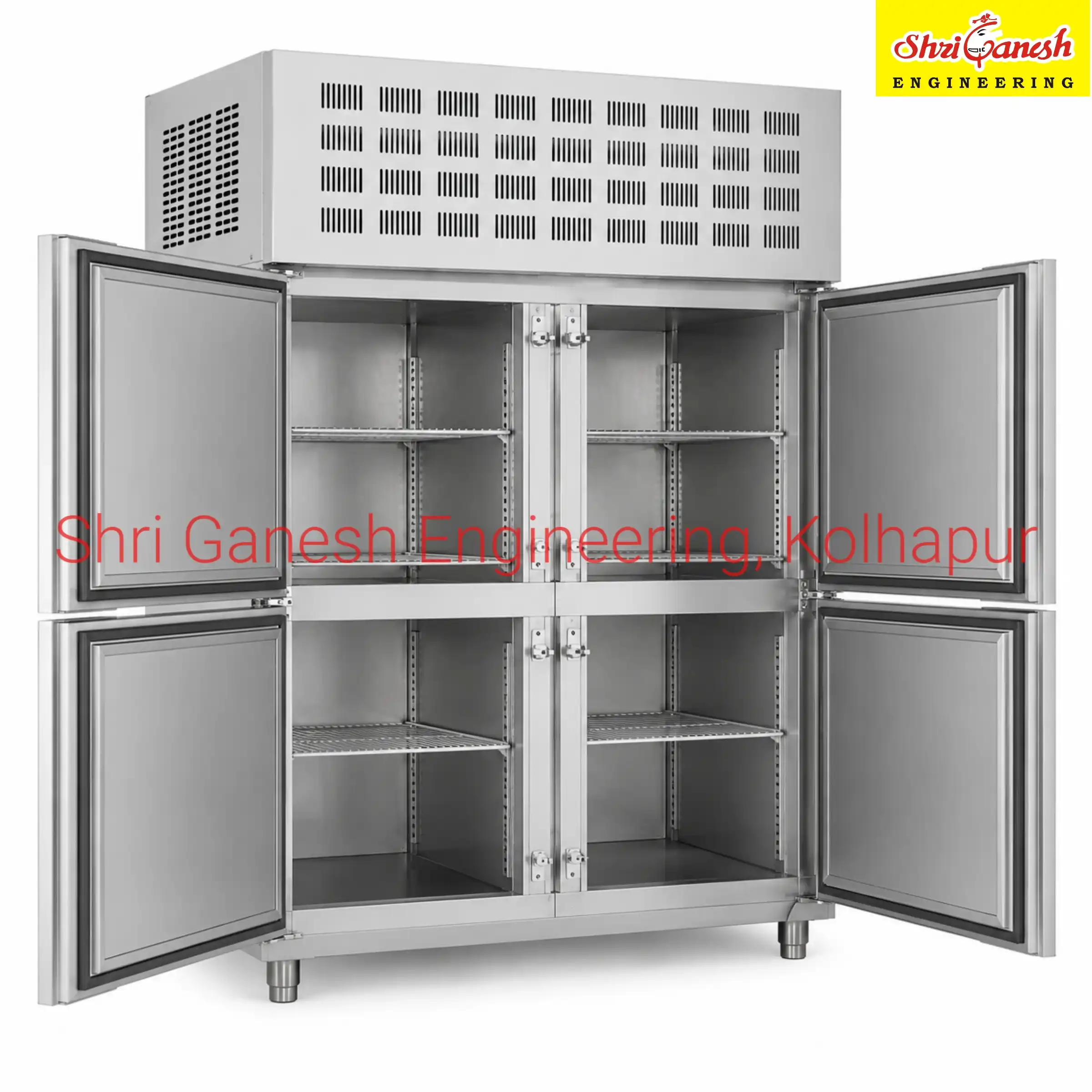 Commercial vertical freezer front view with door open